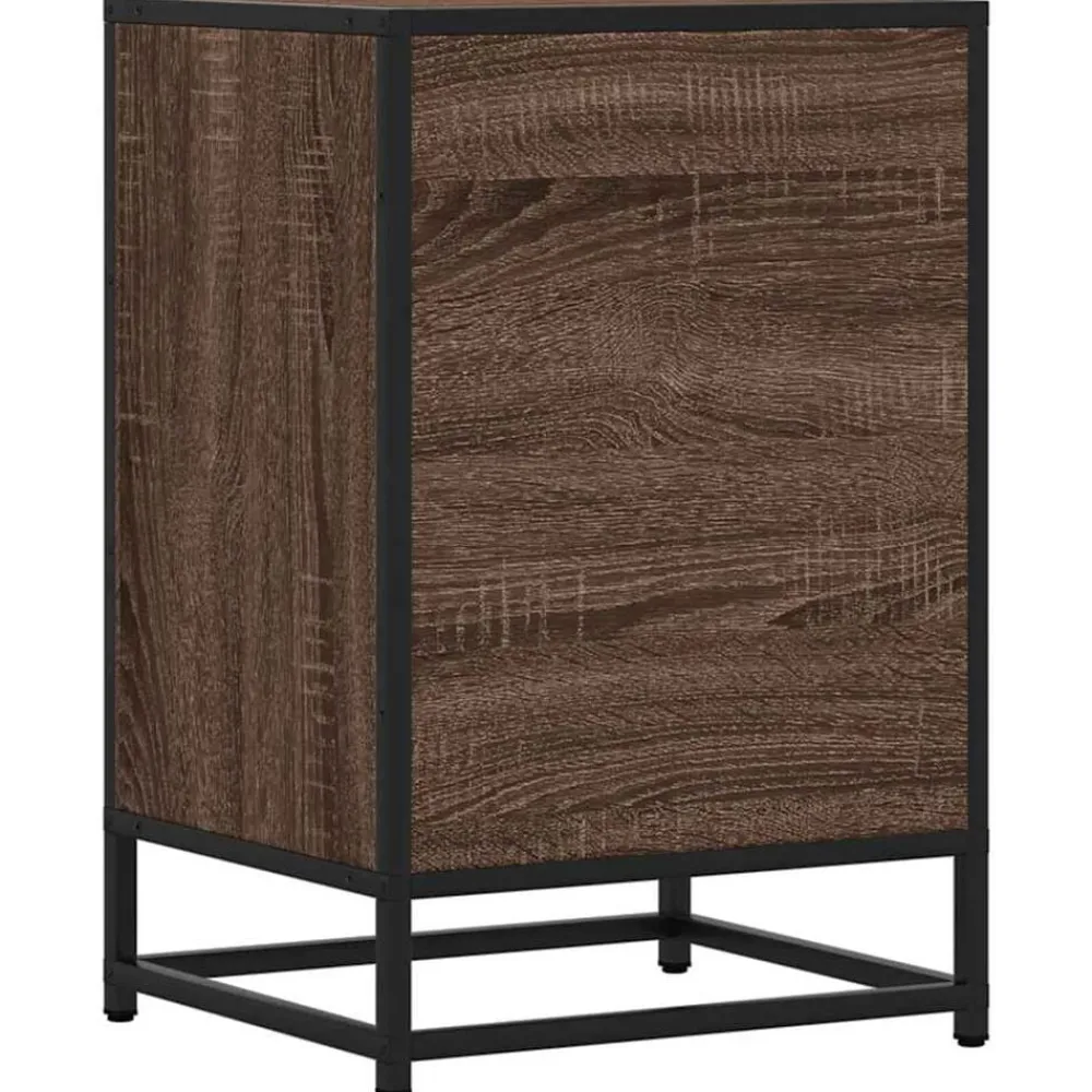 vidaXL Mesita noche madera ingeniería roble marrón 40x34,5x60cm metal Marrón roble New
