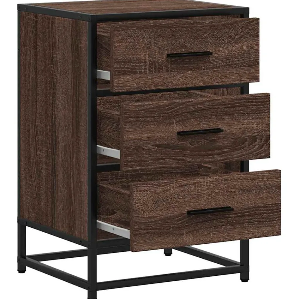 vidaXL Mesita noche madera ingeniería roble marrón 40x34,5x60cm metal Marrón roble New