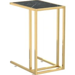 vidaXL Mesita ordenador vidrio transparente negro mármol 50x35x65cm Dorado y negro m&aacute;rmol Outlet