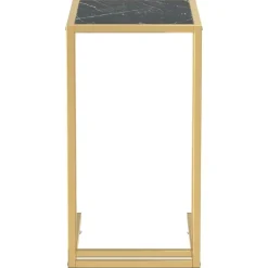 vidaXL Mesita ordenador vidrio transparente negro mármol 50x35x65cm Dorado y negro mármol Outlet