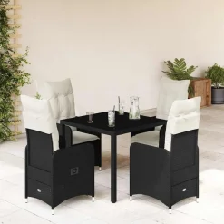 vidaXL Muebles De Jardín-Mesita y sillas jardín 5 pzas y cojines ratán sintético negro
