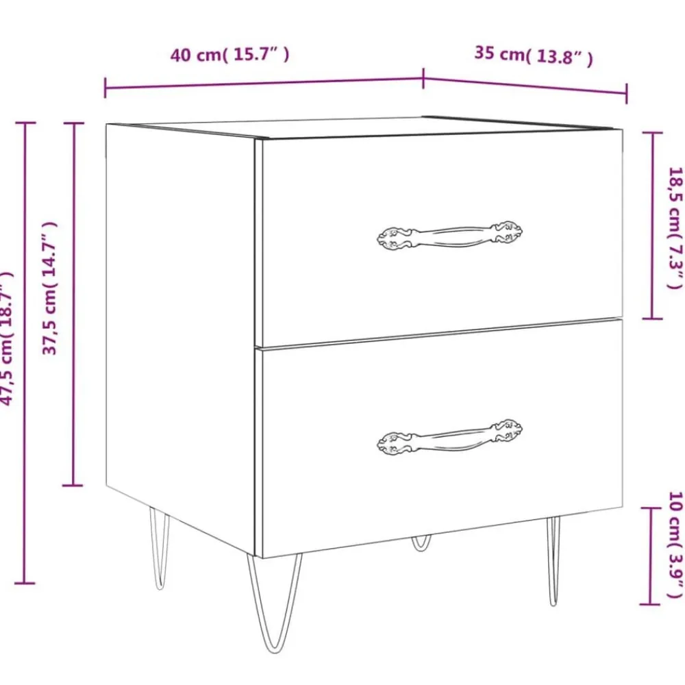 vidaXL Mesitas de noche 2 uds madera ingeniería 40x35x47,5 cm Blanco Online