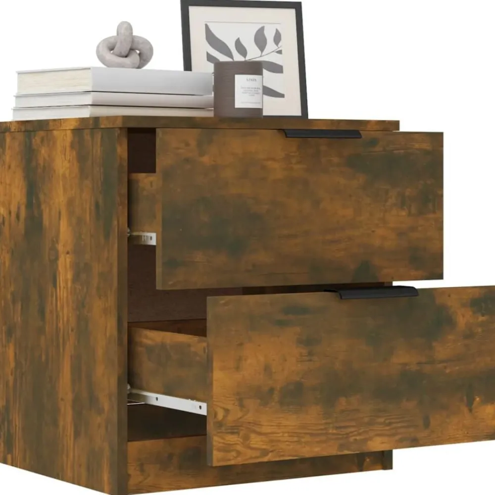 vidaXL Mesitas de noche 2 uds madera contrachapada color Roble ahumado Sale