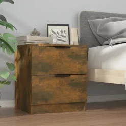 vidaXL Mesitas de noche 2 uds madera contrachapada color Roble ahumado Sale