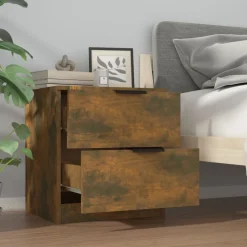 vidaXL Mesitas de noche 2 uds madera contrachapada color Roble ahumado Sale