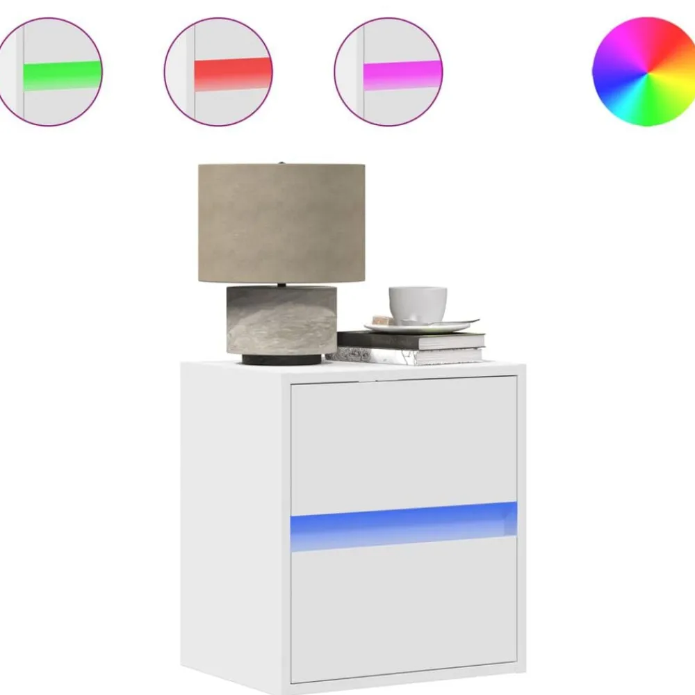 vidaXL Mesas-Mesitas de noche de pared con luces LED 2 unidades