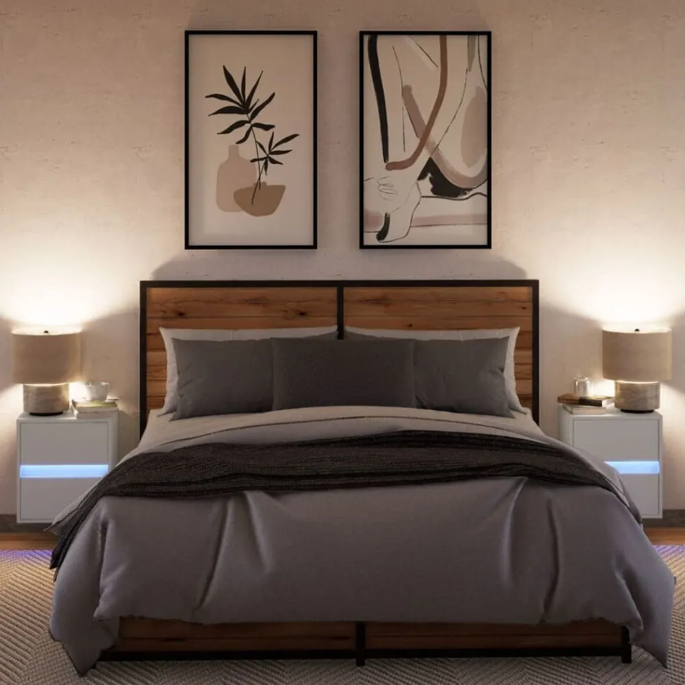 vidaXL Mesas-Mesitas de noche de pared con luces LED 2 unidades