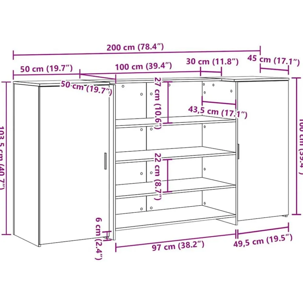 vidaXL Mostrador de recepción roble artisian 200x50x103,5 cm Roble artisan