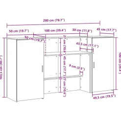 vidaXL Mobiliario De Oficina-Mostrador de recepción gris hormigón 200x50x103,5 cm