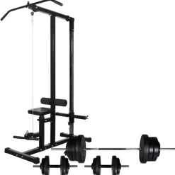 vidaXL Máquina musculación Power Tower con pesas y mancuernas 60,5 kg Sale