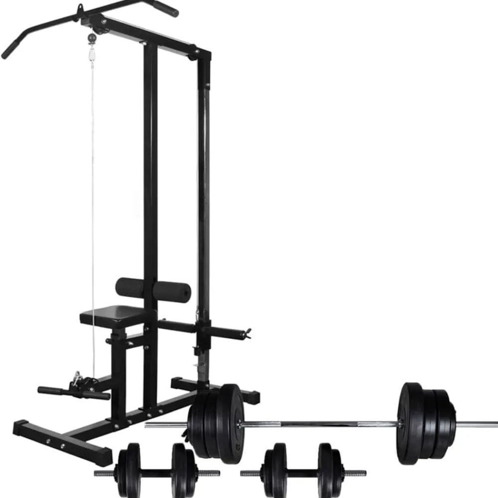 vidaXL Máquina musculación Power Tower con pesas y mancuernas 60,5 kg Sale