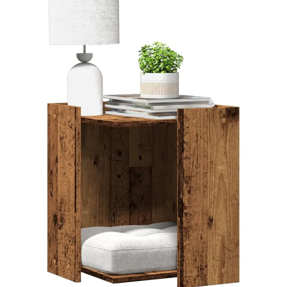 vidaXL Mueble arenero de gatos madera ingeniería envejecida 42x42x51cm Madera antigua Discount