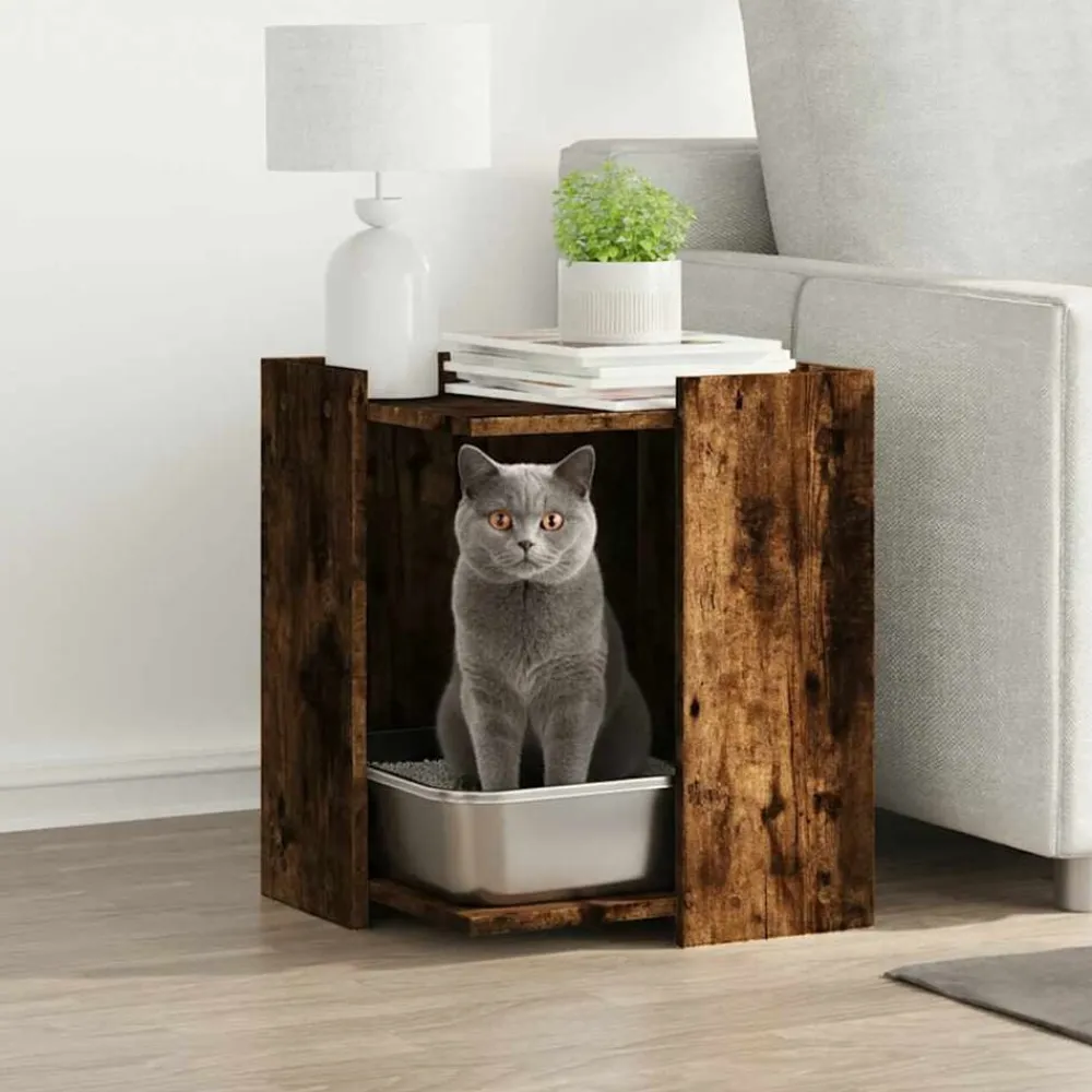 vidaXL Mueble arenero para gatos madera 42x42x51 cm Roble ahumado Hot