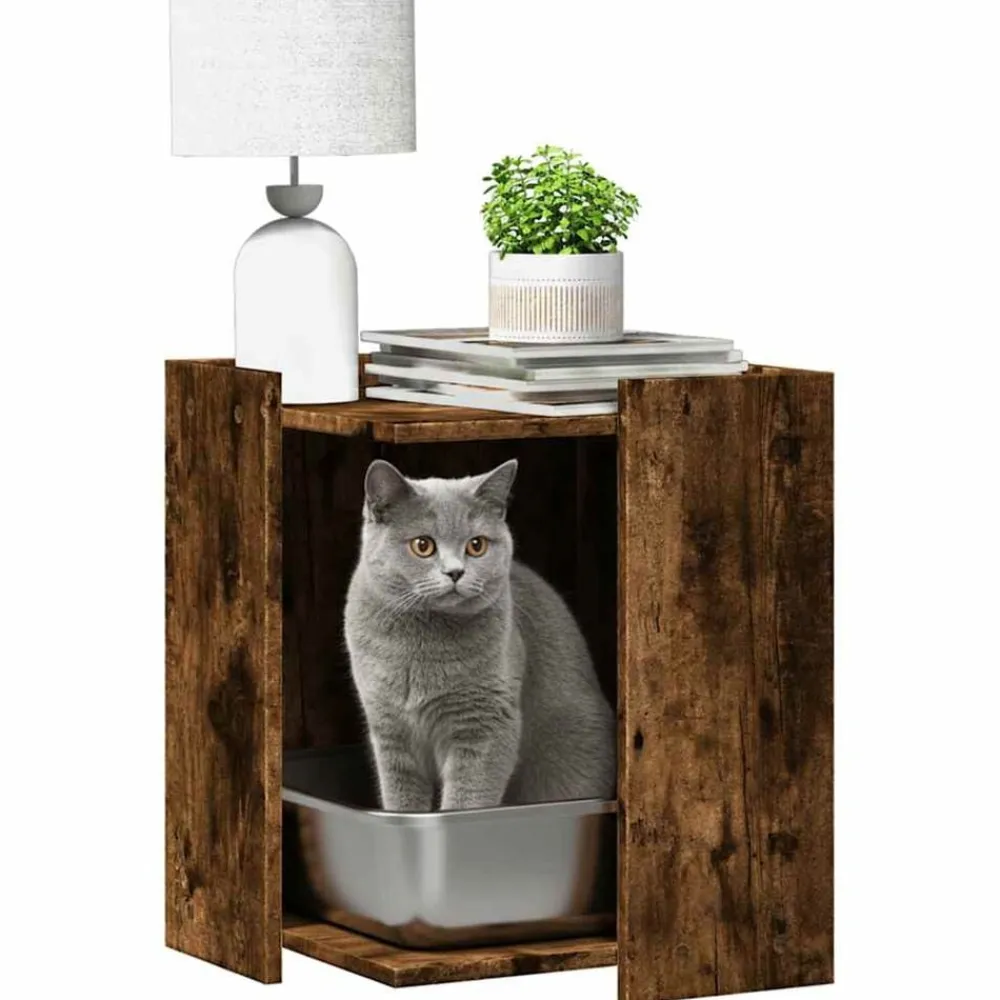 vidaXL Mueble arenero para gatos madera 42x42x51 cm Roble ahumado Hot