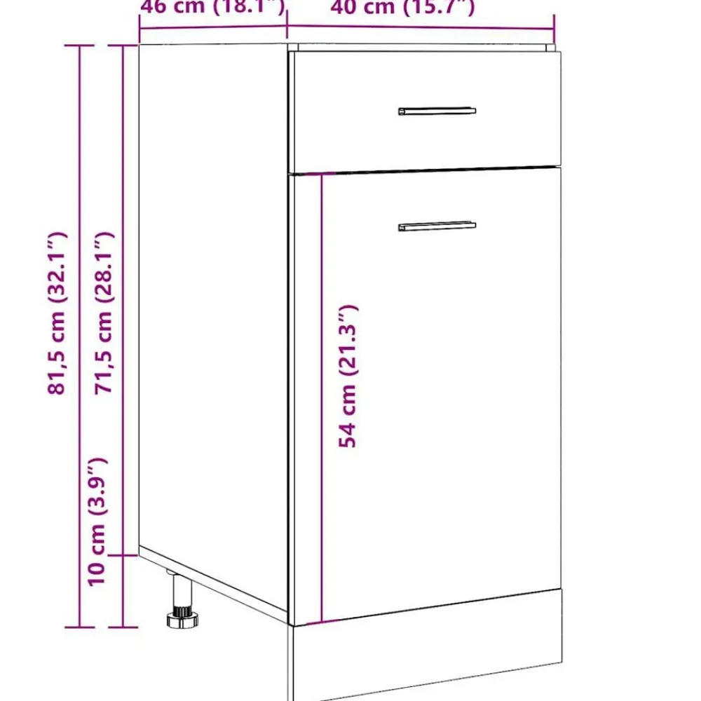 vidaXL Mueble bajo con cajón "Lyon" de, gris hormigón, 40 x 46 x 81,5 cm, madera de ingeniería Gris hormigón Discount