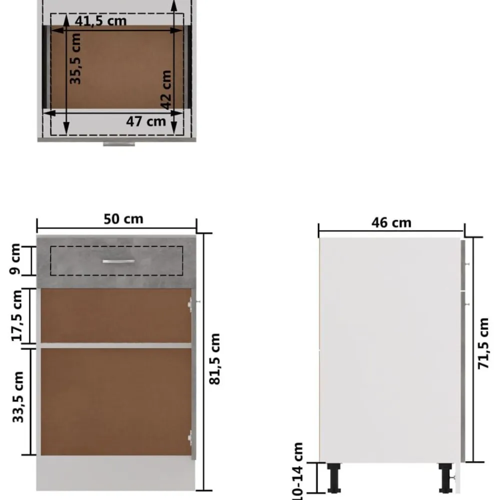 vidaXL Armarios Y Almacenamiento-Mueble bajo con cajón "Lyon" de, gris hormigón, 50x46x81,5 cm, madera de ingeniería