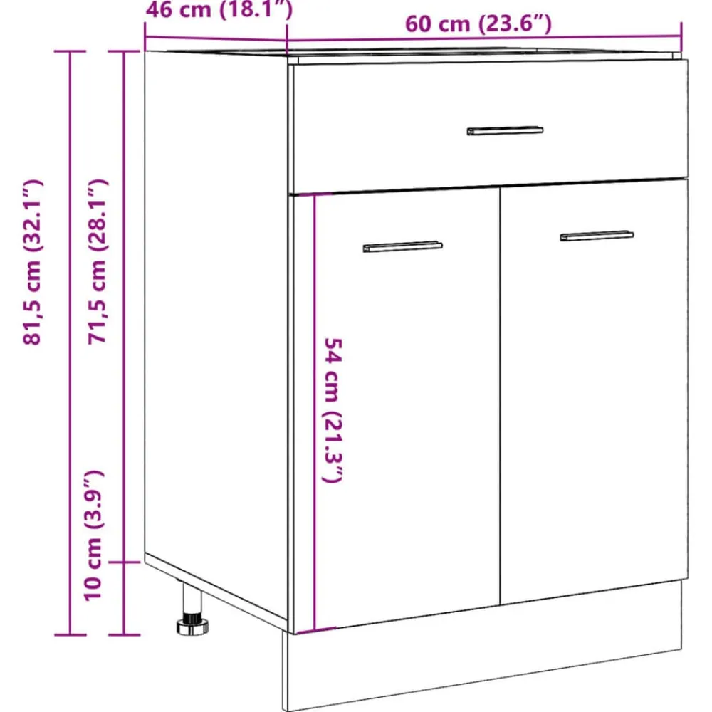 vidaXL Armarios Y Almacenamiento-Mueble bajo con cajón "Lyon" de, gris hormigón, 60 x 46 x 81,5 cm, madera de ingeniería