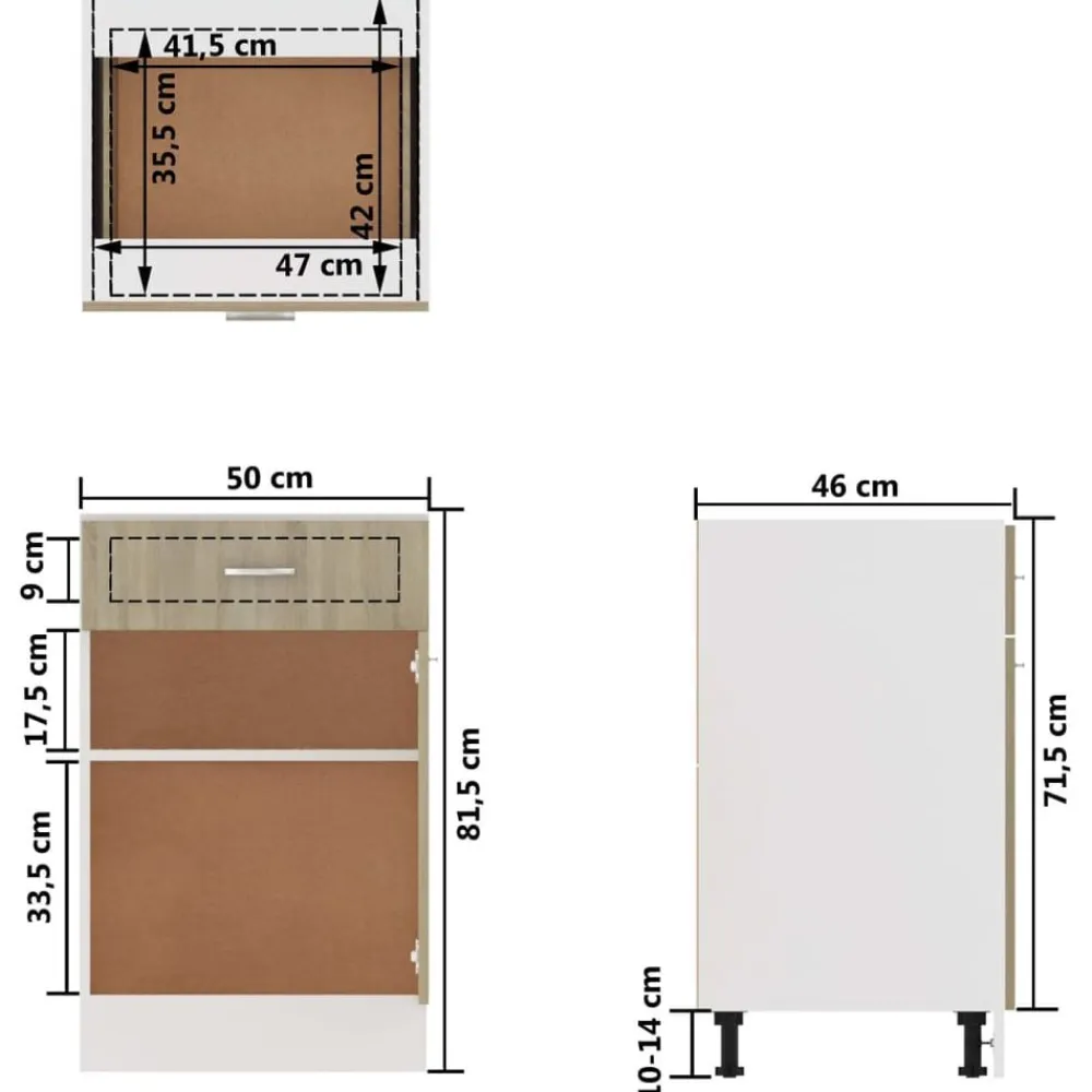 vidaXL Mueble bajo con cajón "Lyon" de , 50 x 46 x 81,5 cm, madera de ingeniería Roble Sonoma Discount