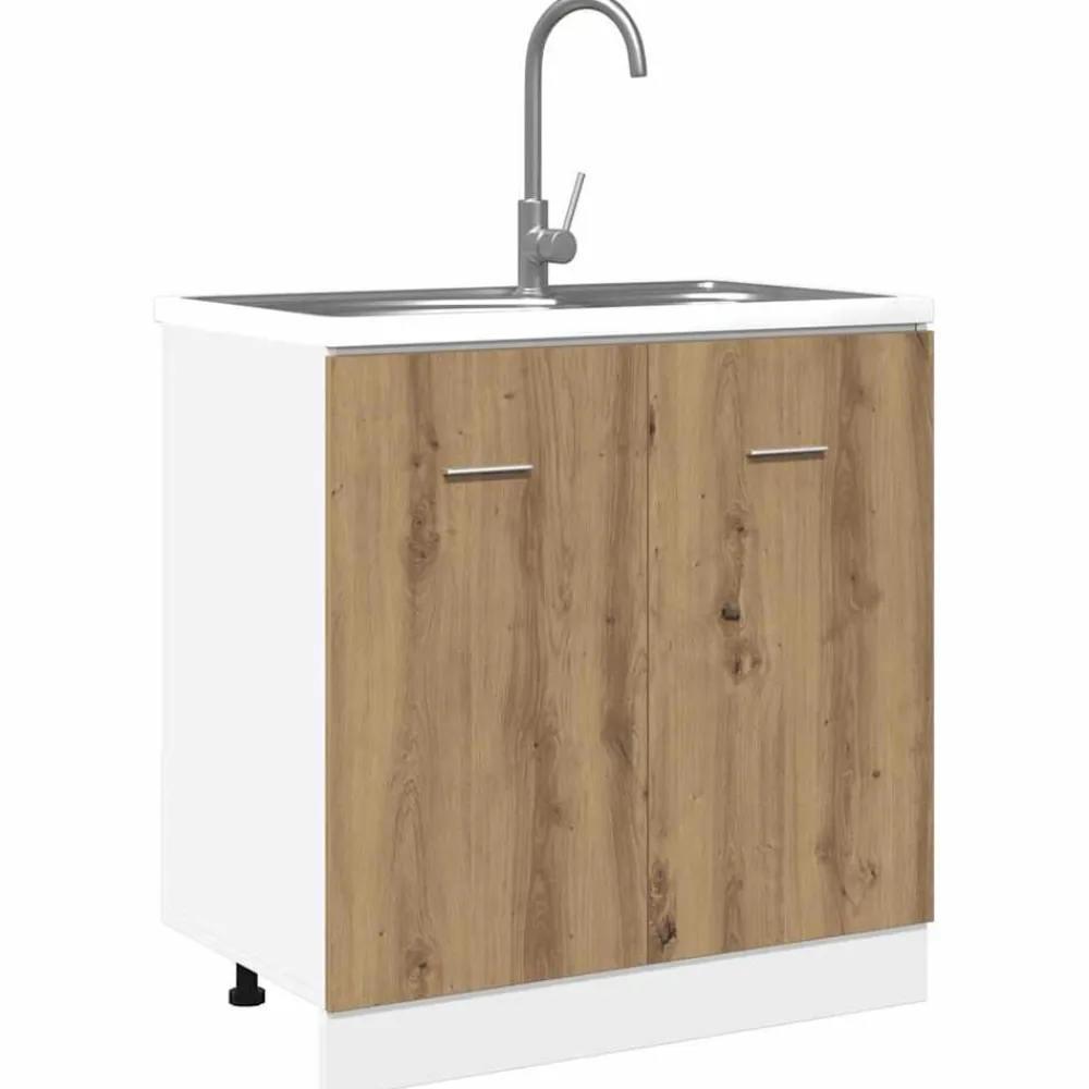 vidaXL Armarios Y Almacenamiento-Mueble bajo fregadero "Lyon" roble artesanal 80x46x81,5 cm madera de ingeniería