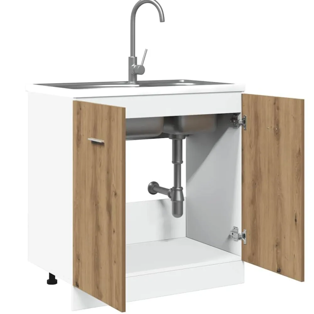 vidaXL Armarios Y Almacenamiento-Mueble bajo fregadero "Lyon" roble artesanal 80x46x81,5 cm madera de ingeniería