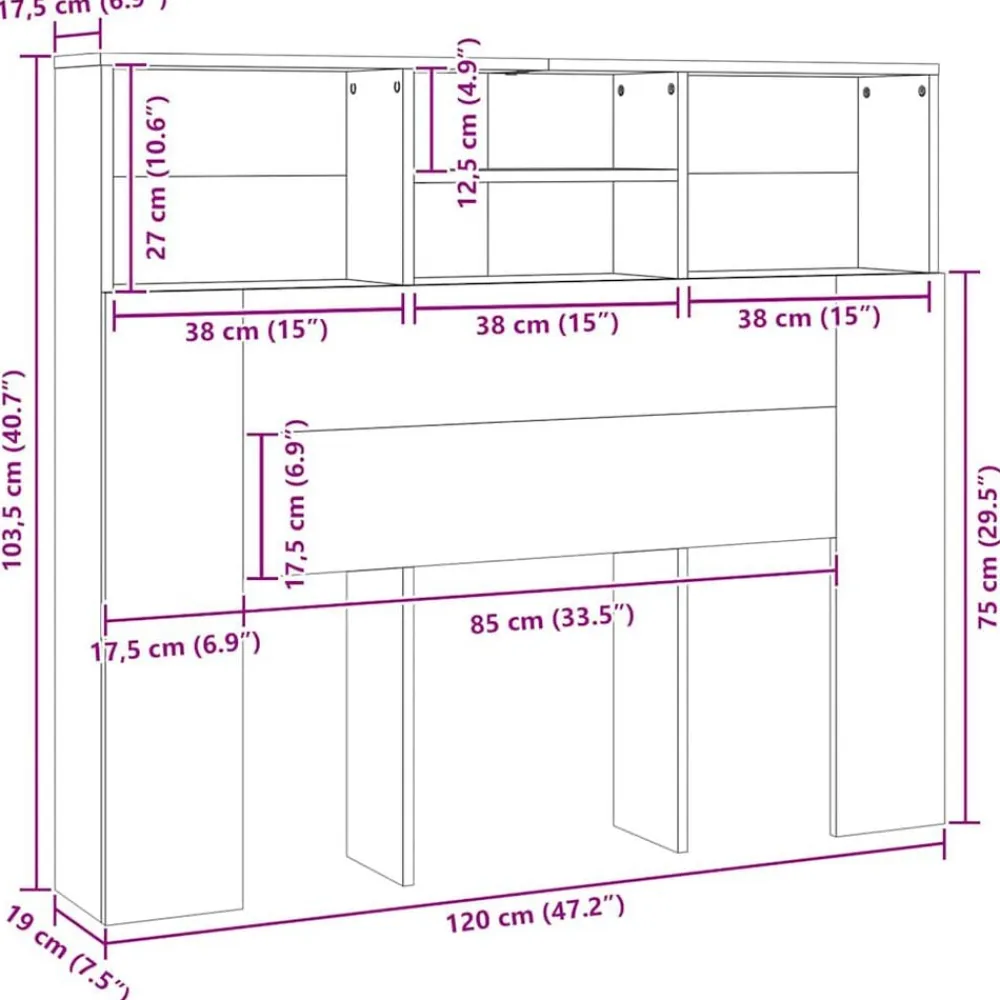 vidaXL Mueble cabecero gris hormigón 120x19x103,5 cm Gris hormigón Hot
