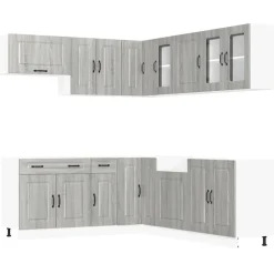 vidaXL Armarios Y Almacenamiento-Mueble cocina Kalmar sonoma gris 11 pzas madera contrachapada