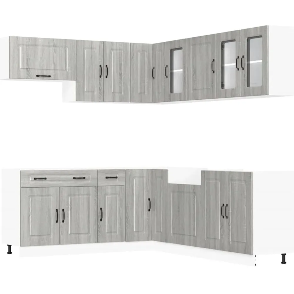 vidaXL Armarios Y Almacenamiento-Mueble cocina Kalmar sonoma gris 11 pzas madera contrachapada