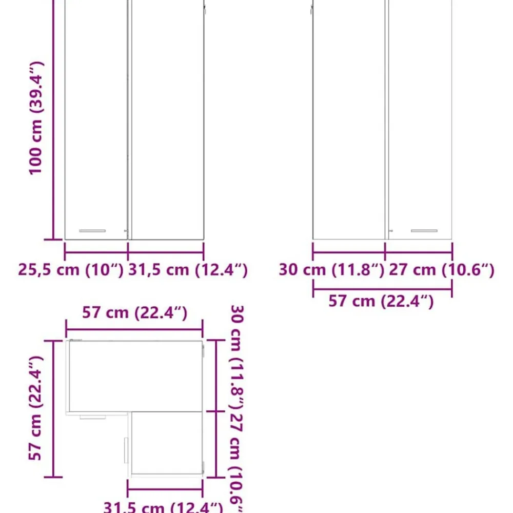 vidaXL Mueble colgante con puerta y 57 x 57 x 100 cm Gris concreto