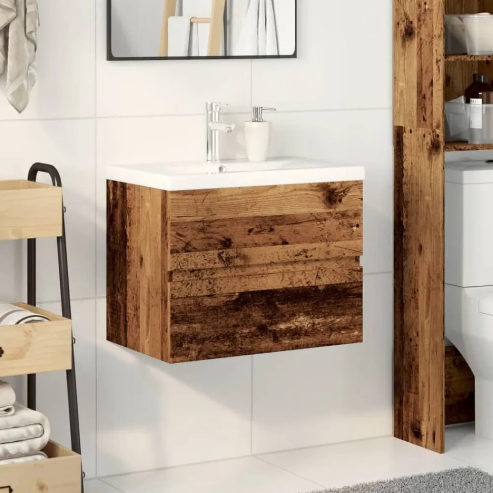 vidaXL Armarios Y Almacenamiento-Mueble con lavabo integrado madera envejecida