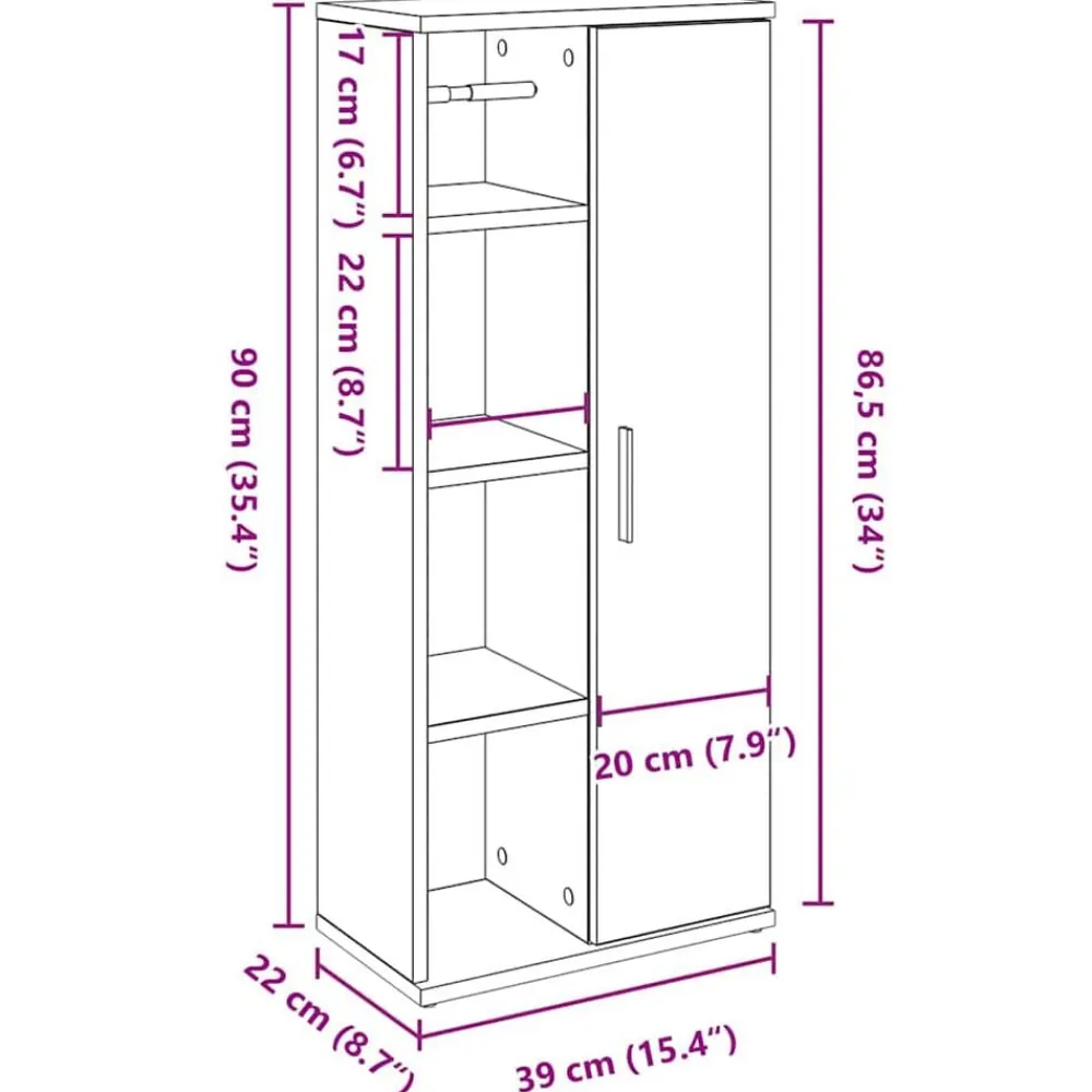 vidaXL Conjuntos De Muebles-Mueble de baño con portarrollos 39x22x90 cm