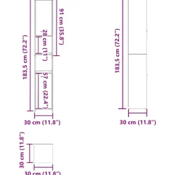 vidaXL Conjuntos De Muebles-Mueble de baño de madera de 30x30x183,5 cm