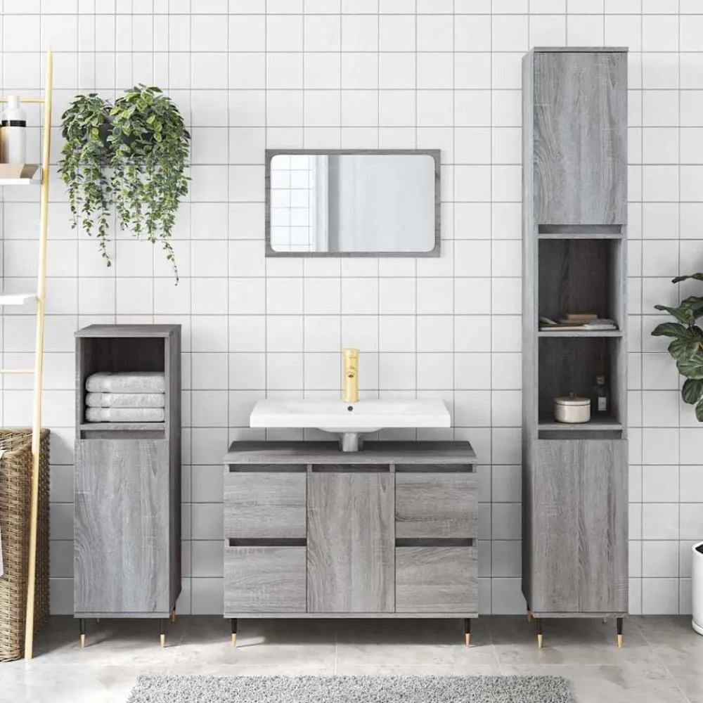 vidaXL Mueble de baño madera de ingeniería 80x33x60 cm Gris sonoma Clearance