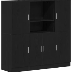 vidaXL Mueble de cocina 3 piezas madera contrachapada Negro Discount