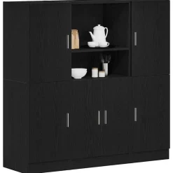 vidaXL Mueble de cocina 3 piezas madera contrachapada Negro Discount