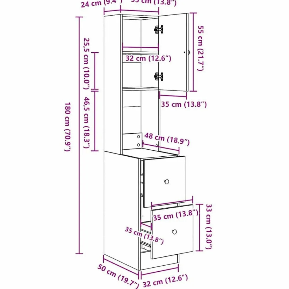 vidaXL Armarios Y Almacenamiento-Mueble de Cocina Gris 35 x 50 x 180 cm Madera de ingeniería