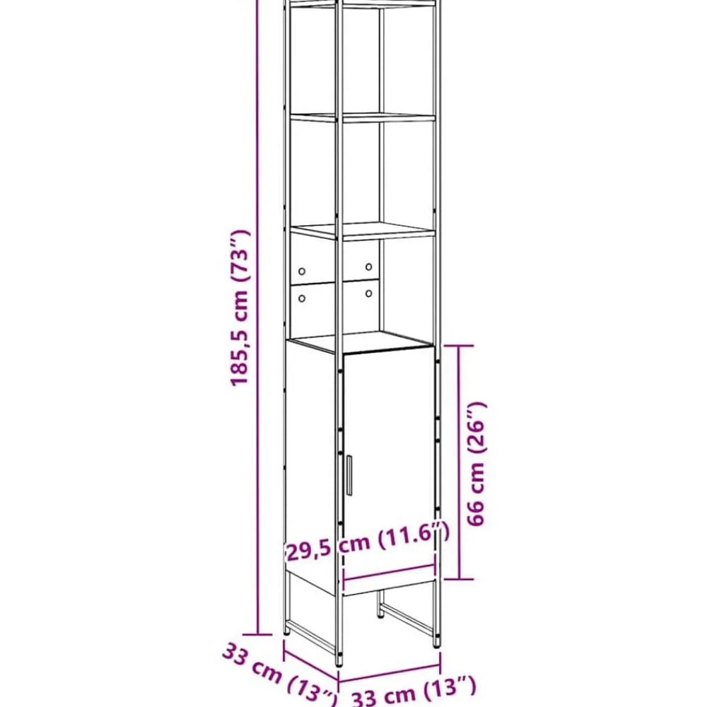 vidaXL Armarios Y Almacenamiento-Mueble de Cuarto de Baño 33 x 33 x 185,5 cm