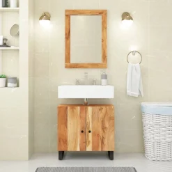 vidaXL Conjuntos De Muebles-Mueble de lavabo madera acacia y madera ingeniería 62x33x58 cm