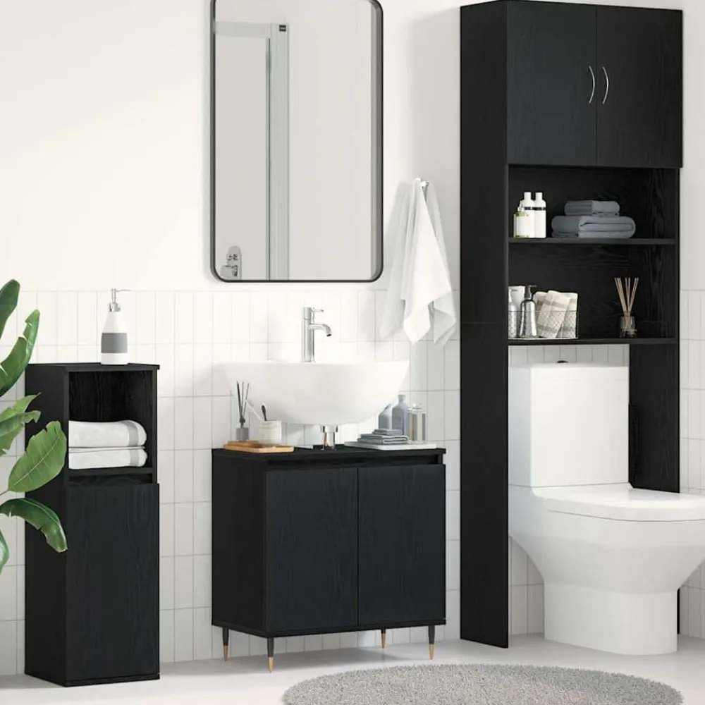 vidaXL Mueble de lavabo para baño 58 x 33 x 60 cm Roble negro Discount