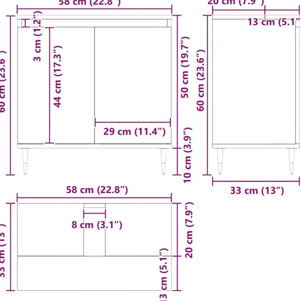 vidaXL Mueble de lavabo para baño 58 x 33 x 60 cm Roble negro Discount