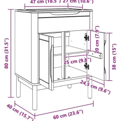 vidaXL Mueble de lavabo para baño FLORO Marrón cera 60 x 40 x 80 cm Marr&oacute;n cera Clearance
