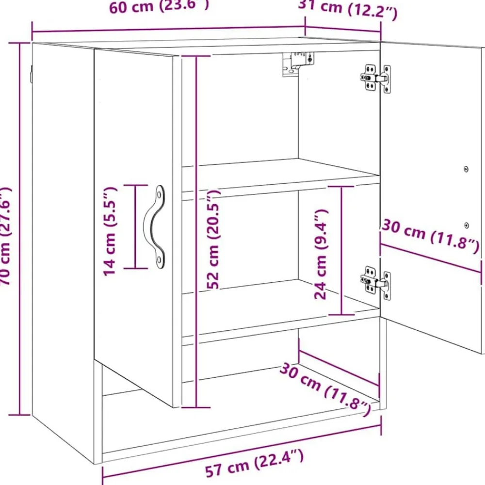 vidaXL Armarios Y Almacenamiento-Mueble de pared 60 x 31 x 70 cm