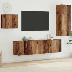 vidaXL Mueble de TV 4 pcs Madera de ingeniería Madera envejecida Clearance