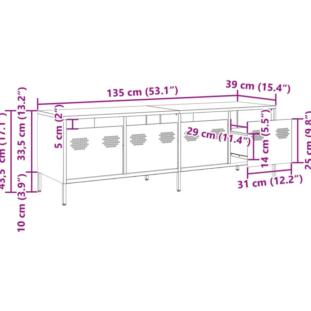 vidaXL Mueble de TV acero laminado en frío 135x39x43,5 cm Antracita New