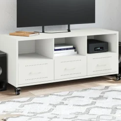 vidaXL Mueble de TV acero 100,5x39x43,5 cm Blanco Discount