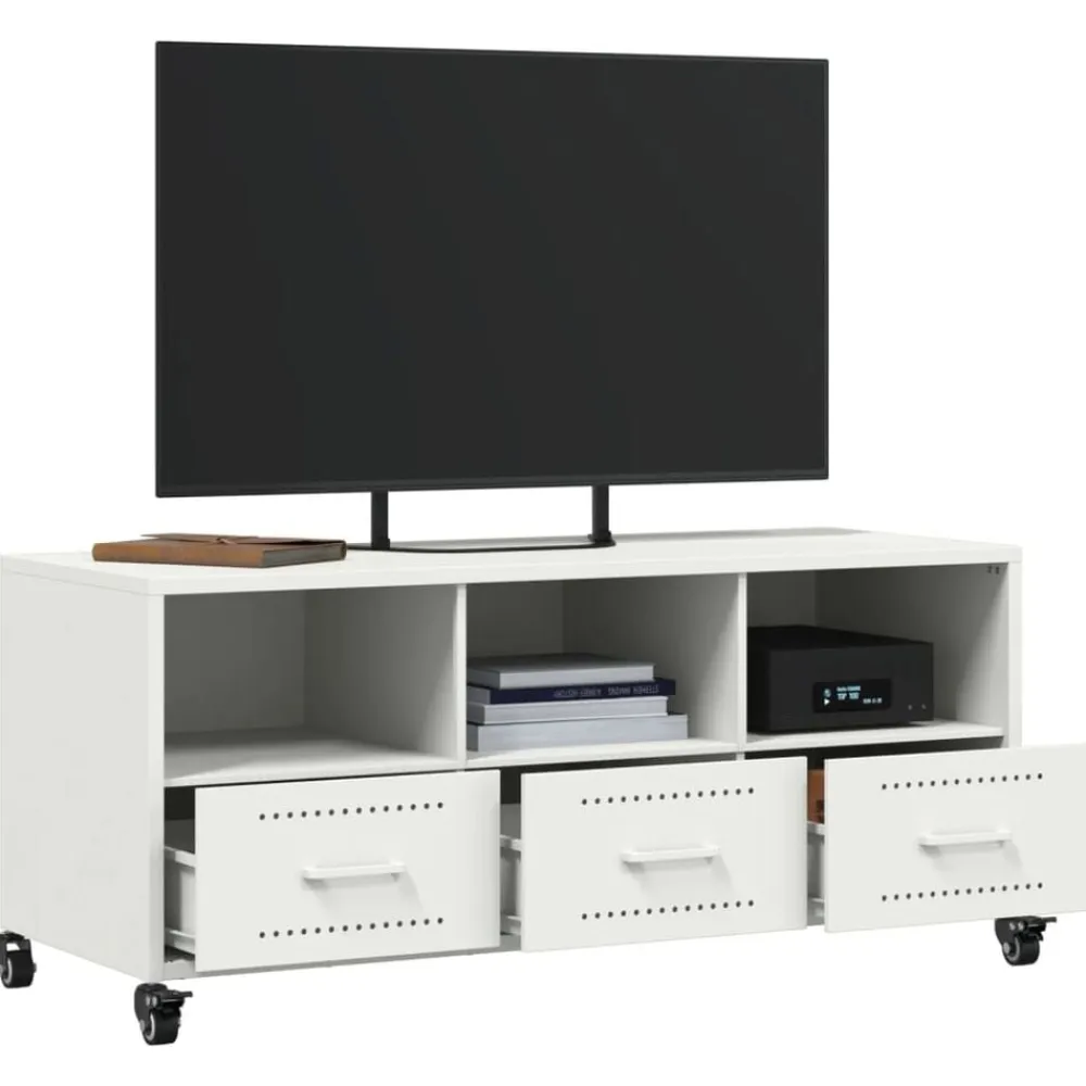 vidaXL Mueble de TV acero 100,5x39x43,5 cm Blanco Discount