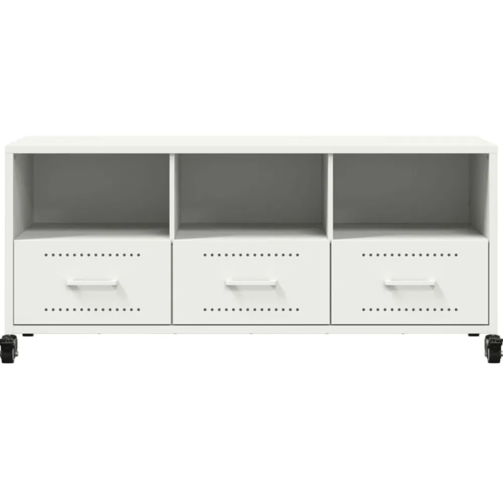 vidaXL Mueble de TV acero 100,5x39x43,5 cm Blanco Discount