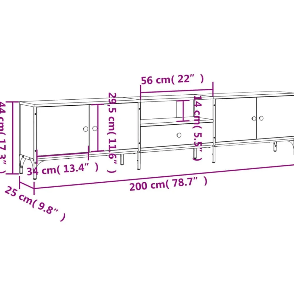 vidaXL Muebles Tv-Mueble de TV cajón madera ingeniería 200x25x44 cm