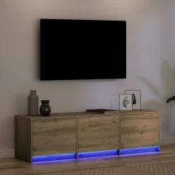 vidaXL Mueble de TV con LED con cajón 140 x 34 x 40 cm Roble artesanal Discount