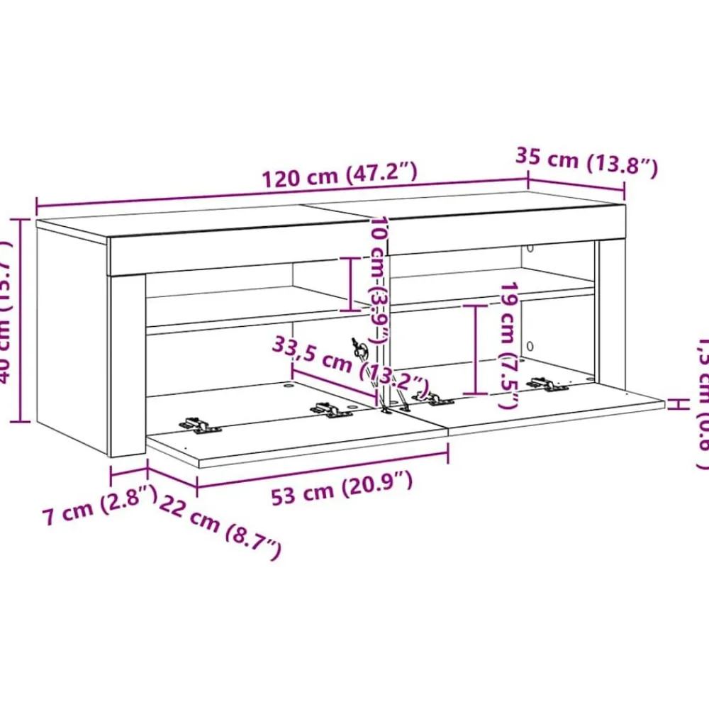 vidaXL Mueble de TV con luces LED 120x35x40 cm Roble Sonoma Outlet