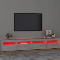 vidaXL Muebles Tv-Mueble de TV con luces LED gris hormigón 240x35x40 cm